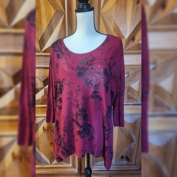 Kate Park Tops - Kate Park 3/4 Sleeve Top Sz 1X